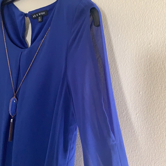 As U Wish Blue Dress with Necklace Size Small - Picture 3 of 5